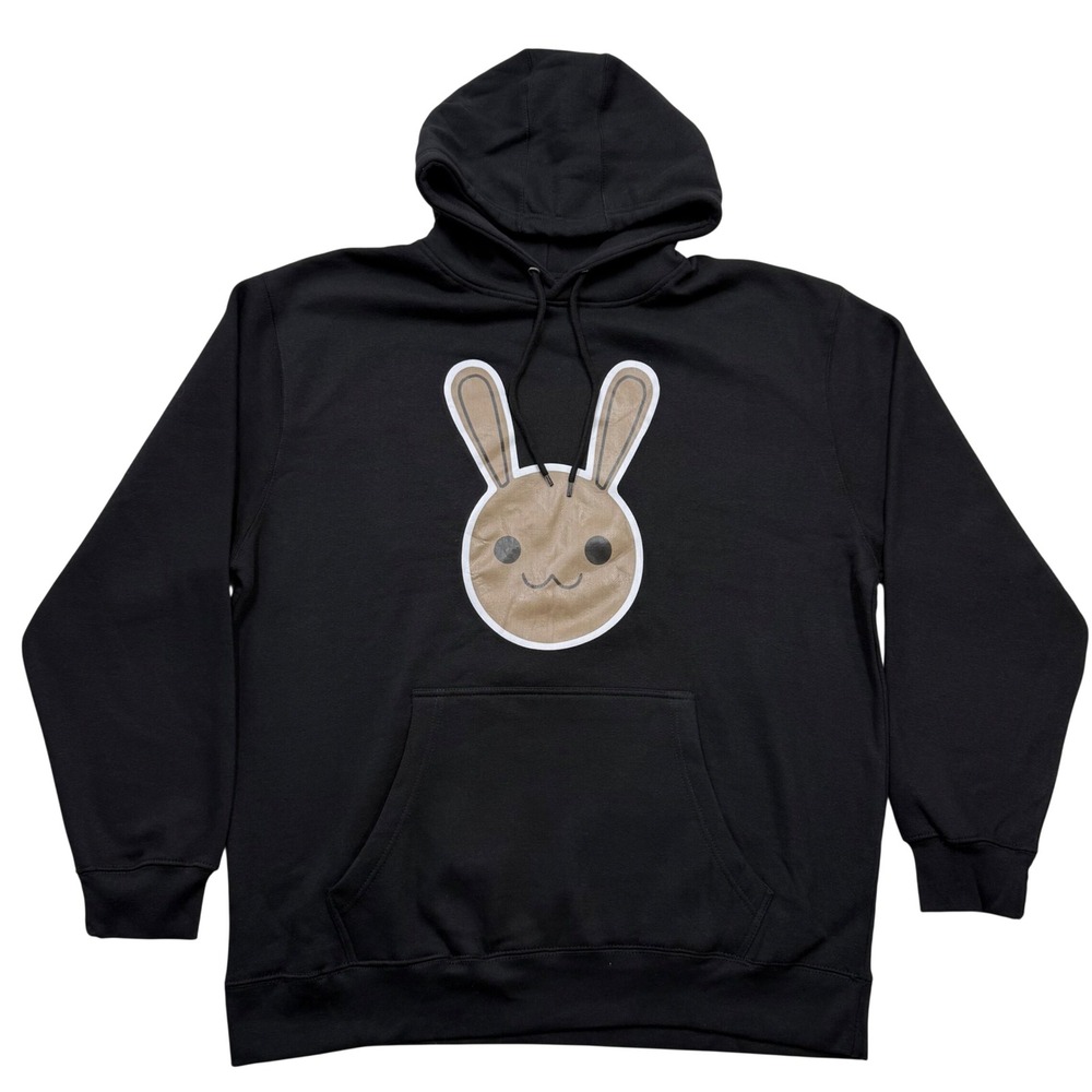 Bunny Face Graphic Black Hoodie Lane Seven Unisex 2XL NWOT Sweatshirt Kawaii Y2K